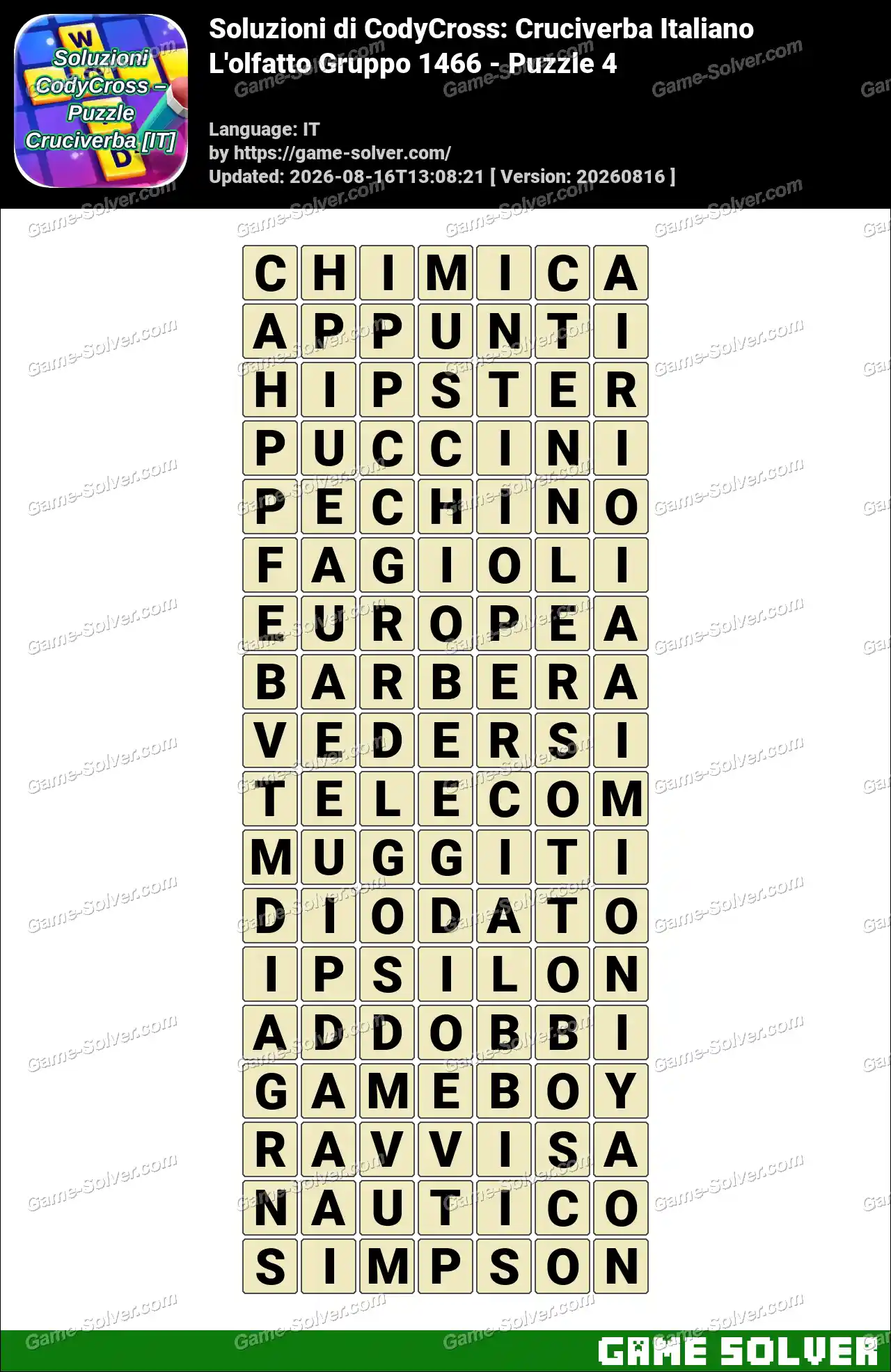 Soluzioni di CodyCross: Cruciverba Italiano L’olfatto Gruppo 1466 – Puzzle 4